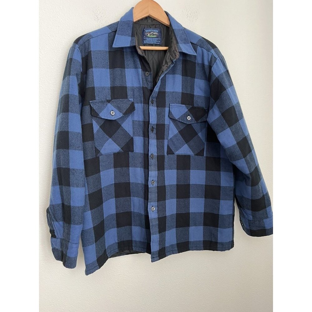 Backpacker Outdoors Men's L Button Up Shirt Blue Black Quilted Nylon Lined